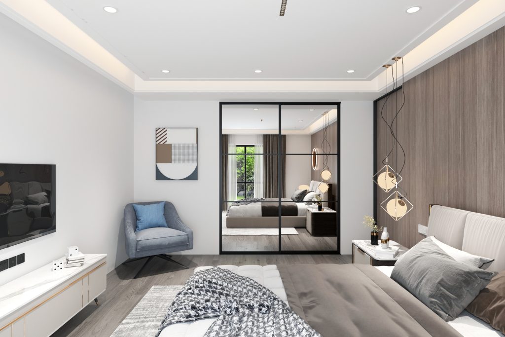 Made to measure sliding wardrobe kit 2 mirror doors, black frames