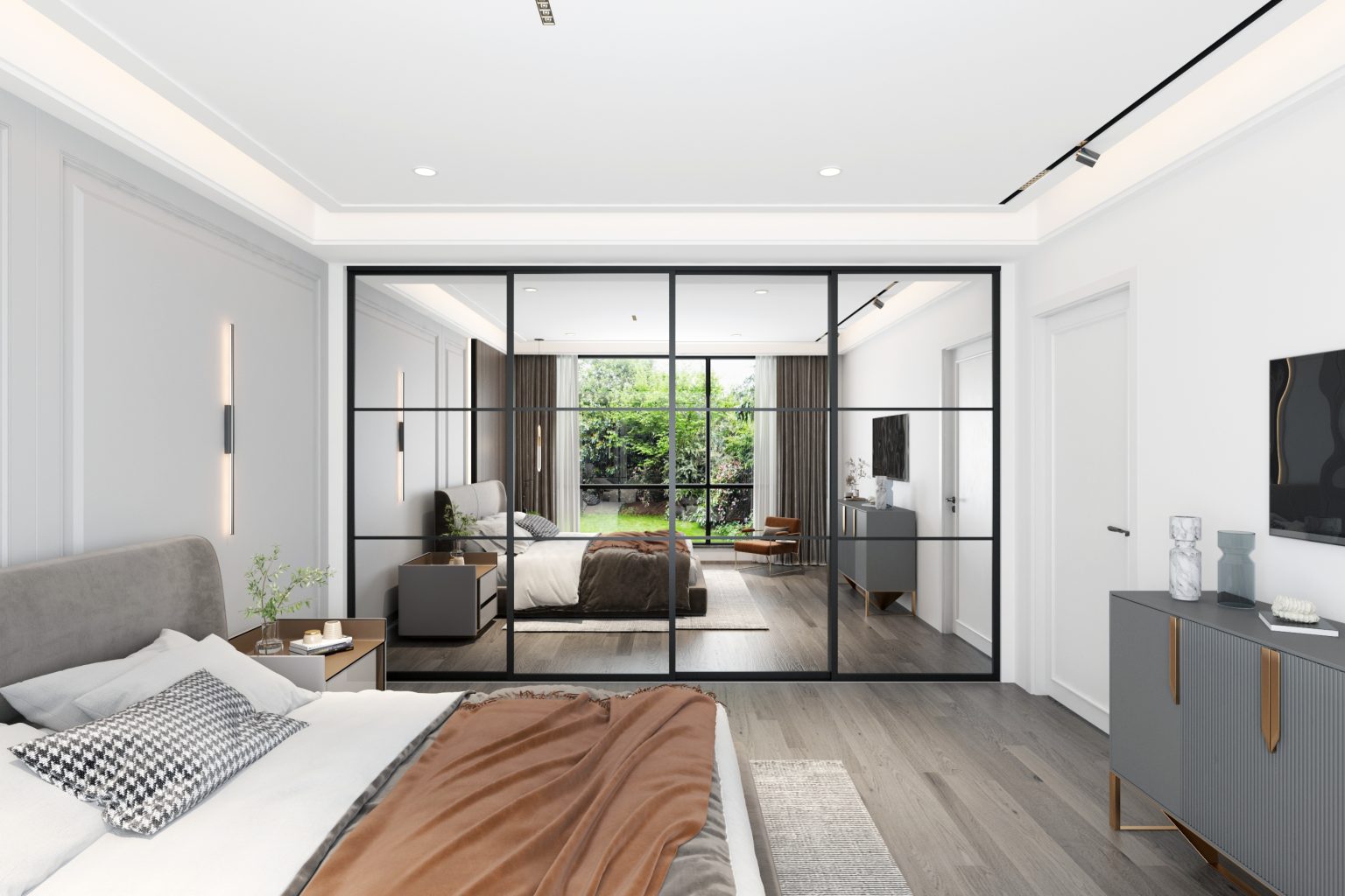 Made to measure sliding wardrobe kit 4 mirror doors, black frames