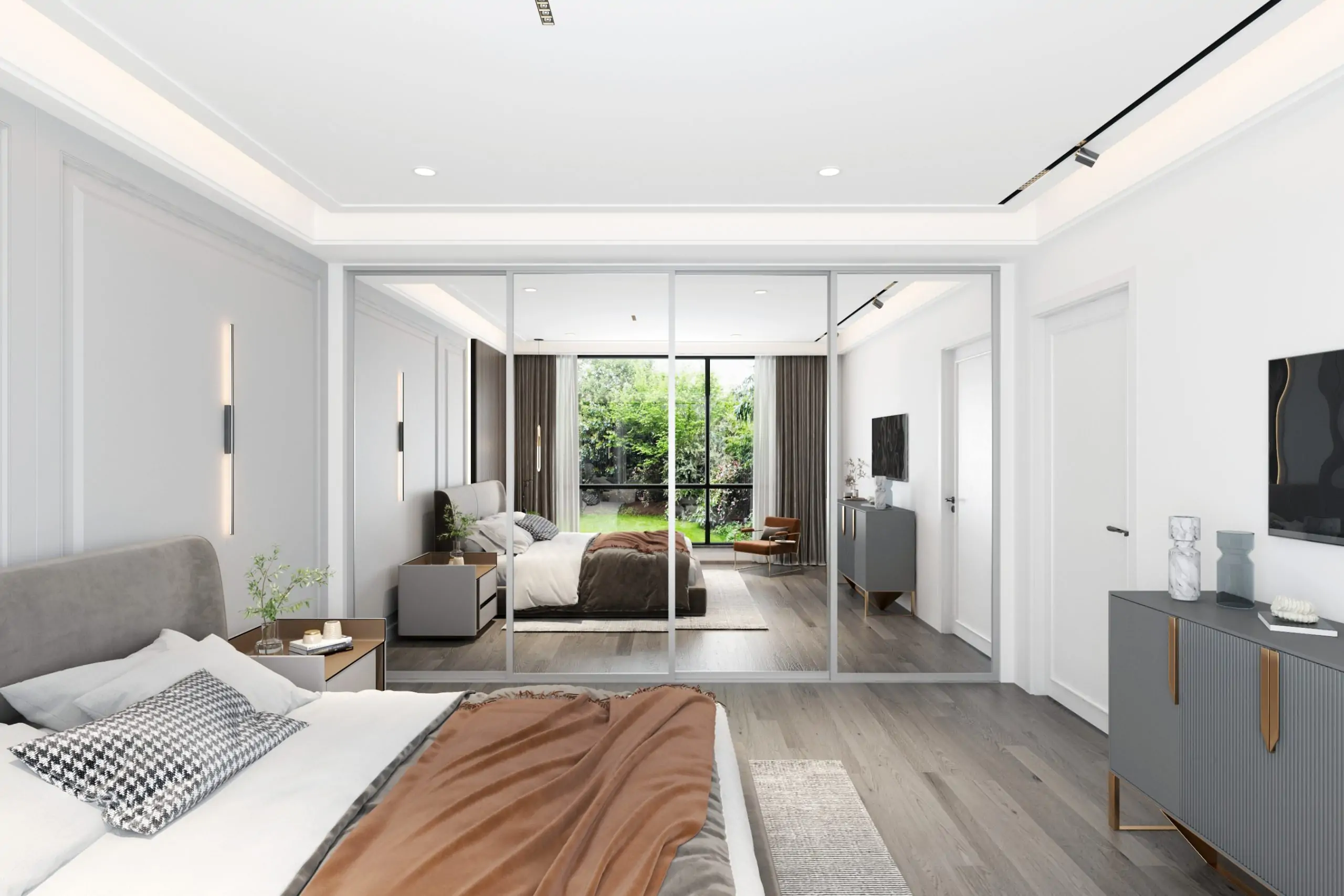 Made to measure sliding wardrobe kit – 4 mirror doors, steel frame